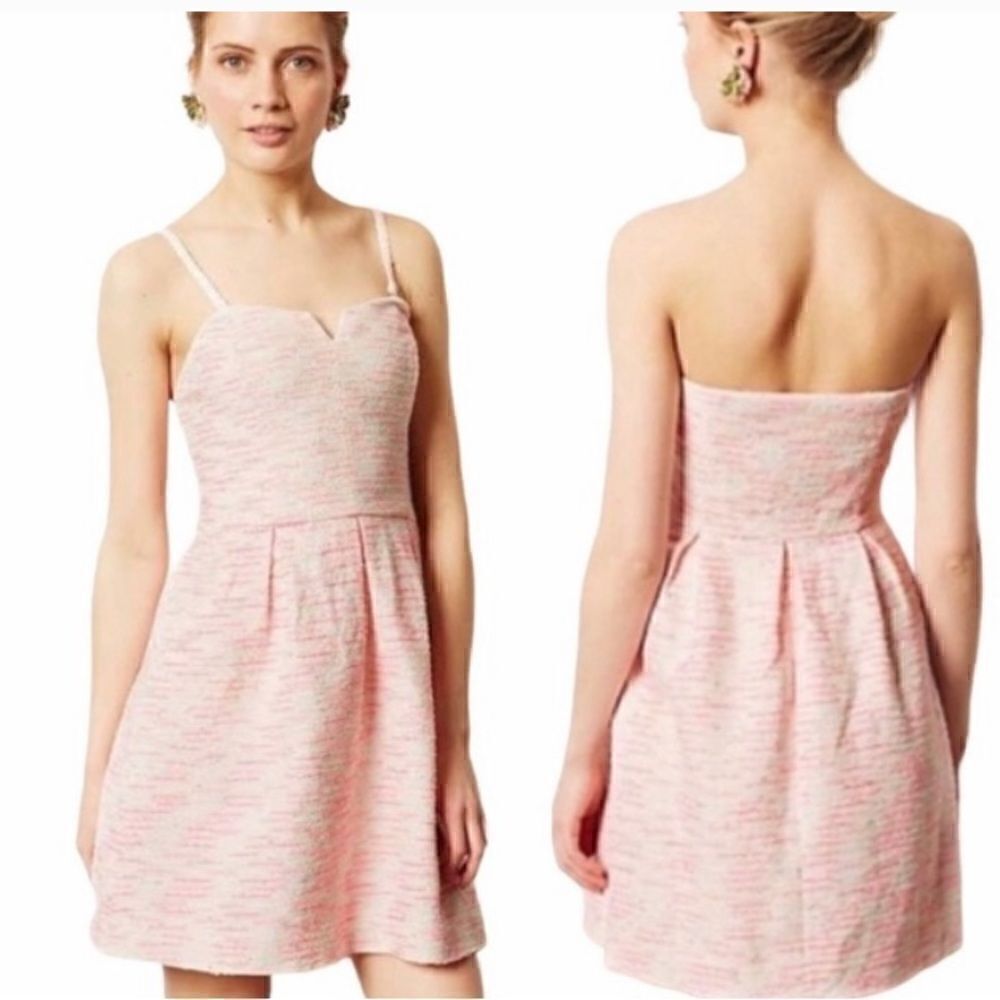 ‎Anthropologie Moulinette Soeurs Tweed Neon Pink Metallic Dress, Size 0